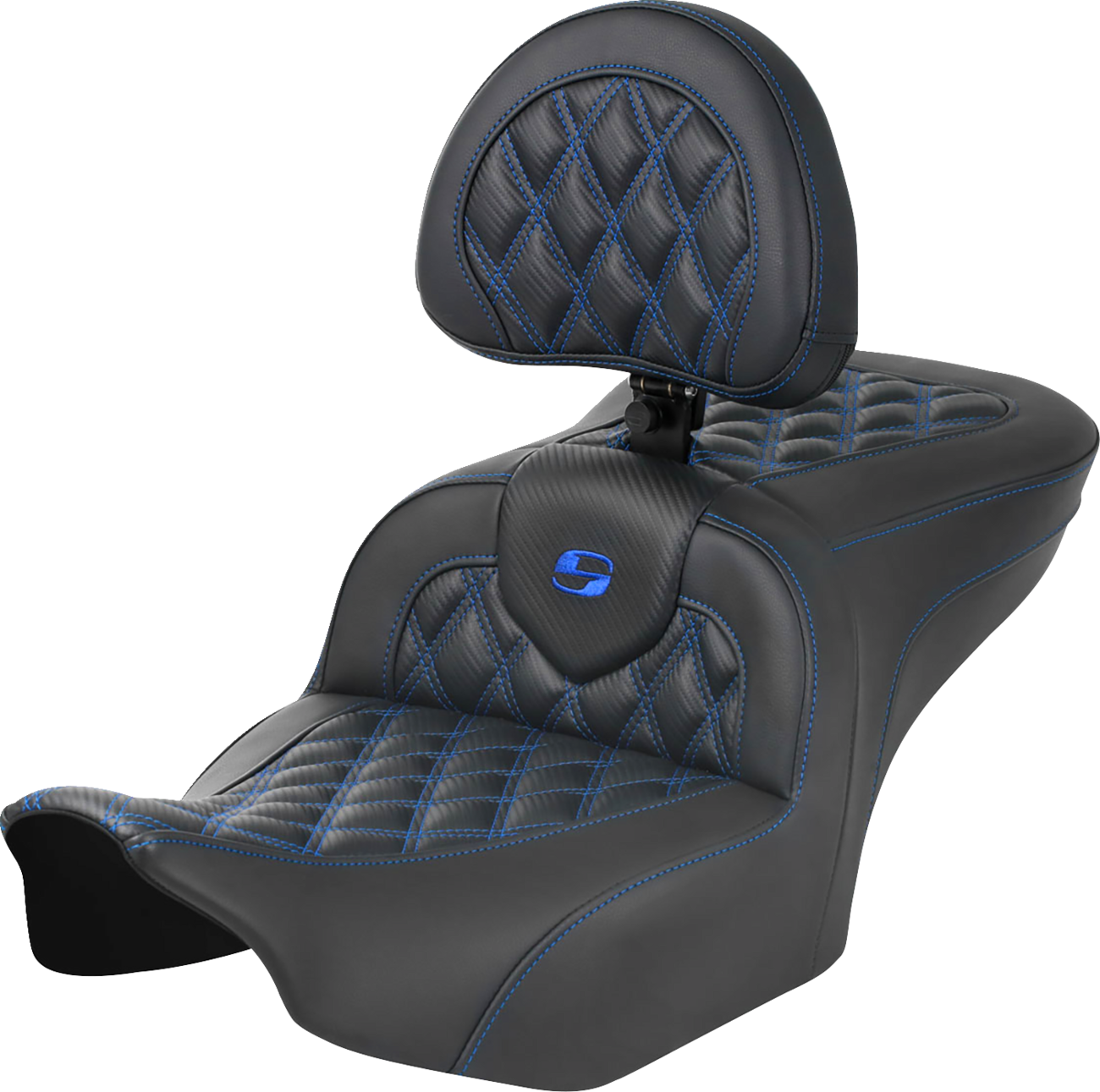 SADDLEMEN RoadSofa™ Seat - with Backrest - Carbon Fiber - Lattice Stitch - Blue Stitch - FLTR/FLHX '23-'24 823-07-206B1 — image 1