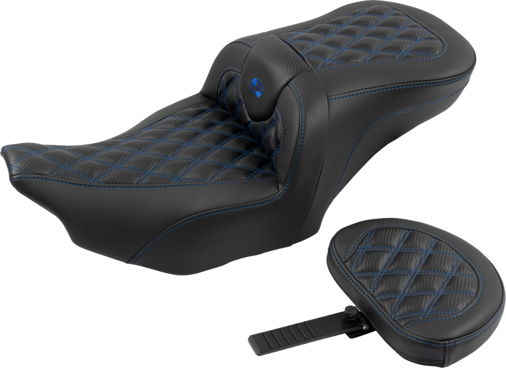 SADDLEMEN RoadSofa™ Seat - with Backrest - Carbon Fiber - Lattice Stitch - Blue Stitch - FLTR/FLHX '23-'24 823-07-206B1 — image 2