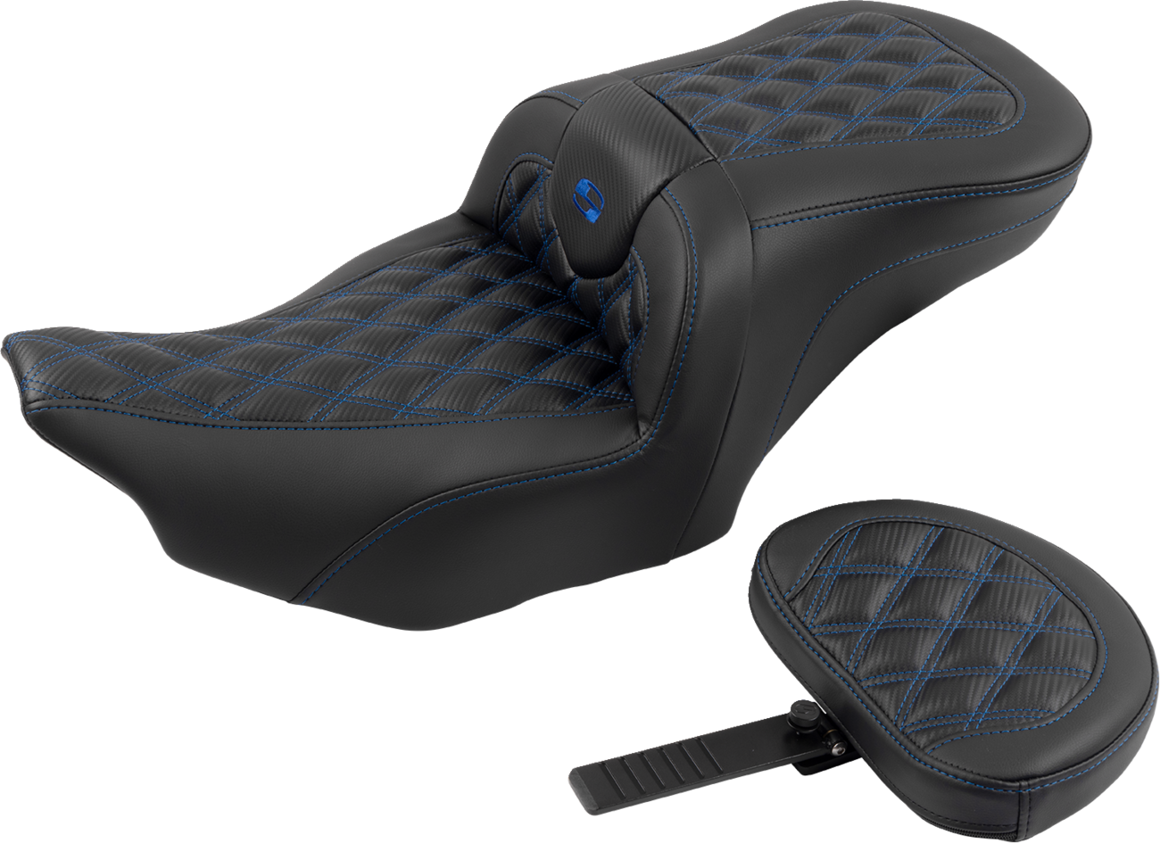 SADDLEMEN RoadSofa™ Seat - with Backrest - Carbon Fiber - Lattice Stitch - Blue Stitch - FLTR/FLHX '23-'24 823-07-206B1 — image 2