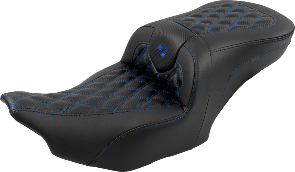 SADDLEMEN RoadSofa™ Seat - with Backrest - Carbon Fiber - Lattice Stitch - Blue Stitch - FLTR/FLHX '23-'24 823-07-206B1 — image 3