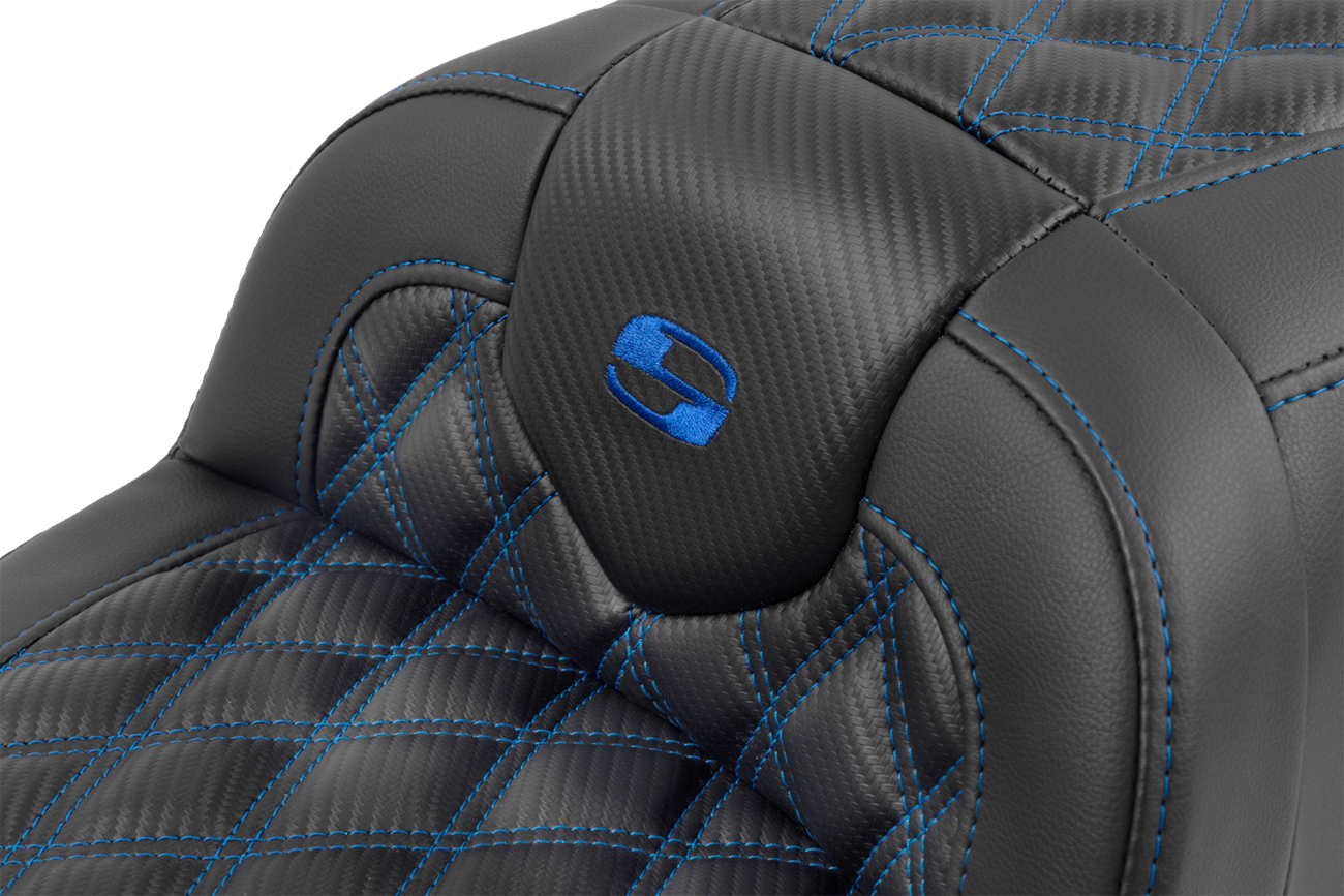 SADDLEMEN RoadSofa™ Seat - with Backrest - Carbon Fiber - Lattice Stitch - Blue Stitch - FLTR/FLHX '23-'24 823-07-206B1 — image 5