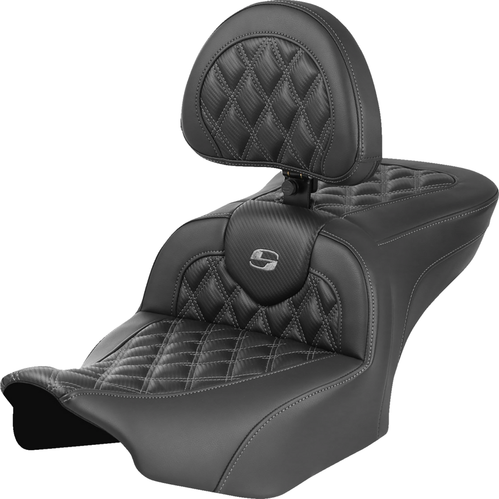 SADDLEMEN RoadSofa™ Seat - with Backrest - Carbon Fiber - Lattice Stitch - Gray Stitch - FLTR/FLHX '23-'24 823-07-206B2 — image 1