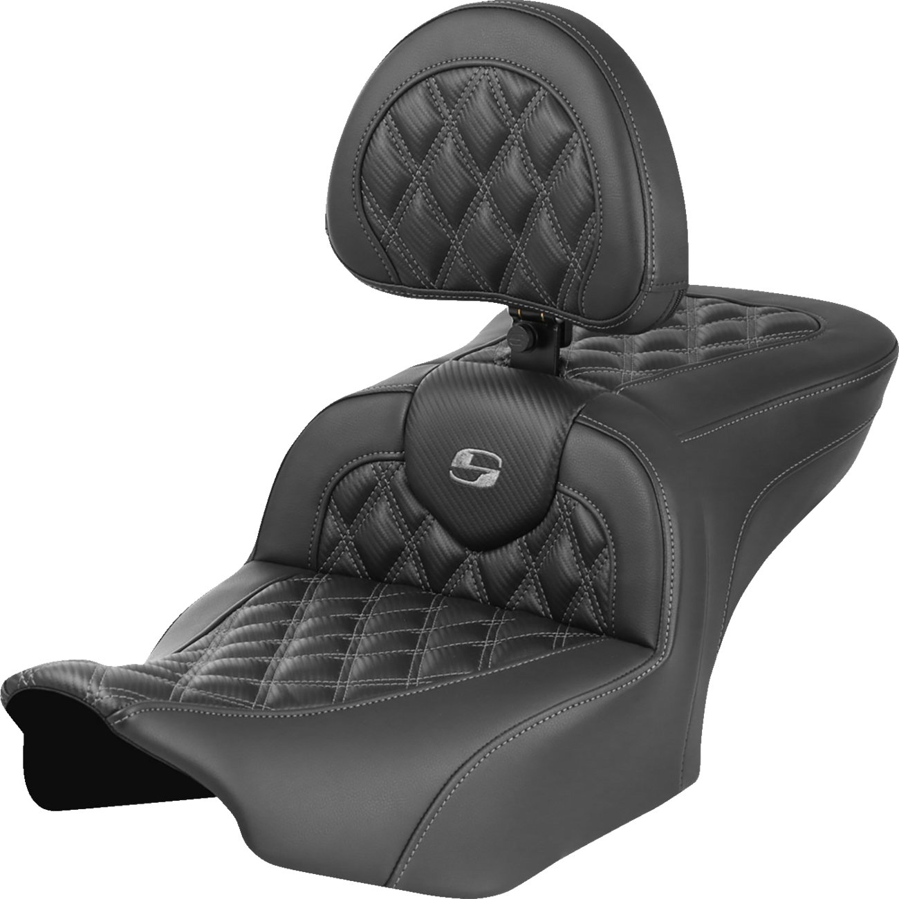 SADDLEMEN RoadSofa™ Seat - with Backrest - Carbon Fiber - Lattice Stitch - Gray Stitch - FLTR/FLHX '23-'24 823-07-206B2 — image 1