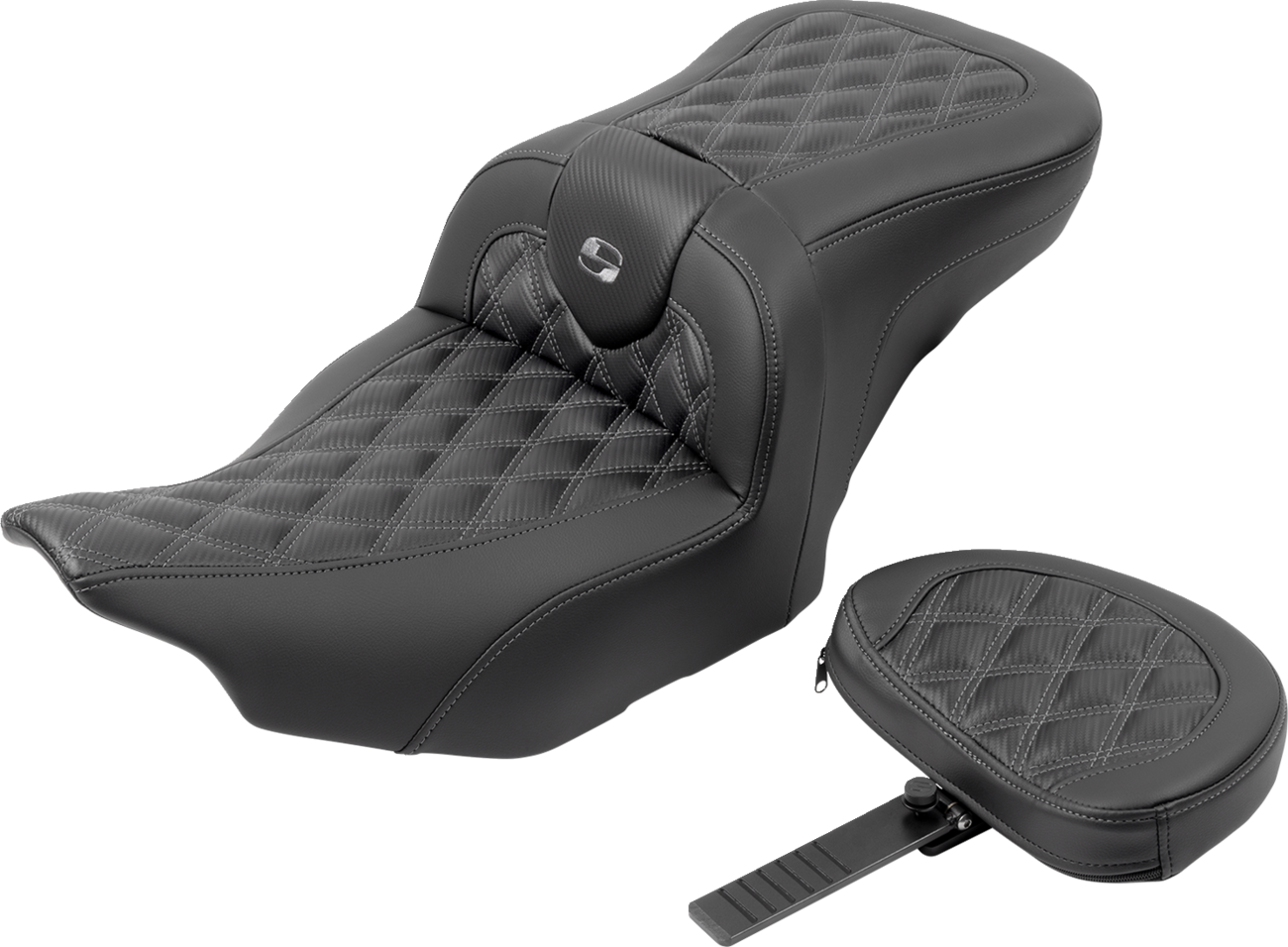 SADDLEMEN RoadSofa™ Seat - with Backrest - Carbon Fiber - Lattice Stitch - Gray Stitch - FLTR/FLHX '23-'24 823-07-206B2 — image 3