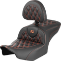 SADDLEMEN RoadSofa™ Seat - with Backrest - Carbon Fiber - Lattice Stitch - Orange Stitch - FLTR/FLHX '23-'24 823-07-206B3 — image 1