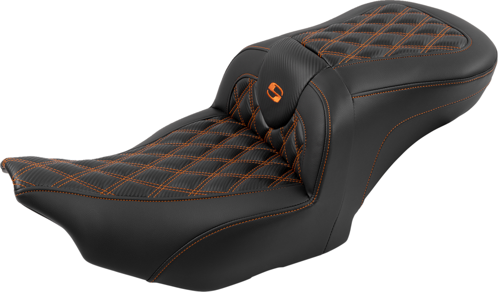 SADDLEMEN RoadSofa™ Seat - with Backrest - Carbon Fiber - Lattice Stitch - Orange Stitch - FLTR/FLHX '23-'24 823-07-206B3 — image 3