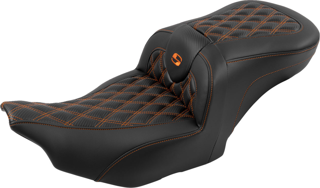 SADDLEMEN RoadSofa™ Seat - with Backrest - Carbon Fiber - Lattice Stitch - Orange Stitch - FLTR/FLHX '23-'24 823-07-206B3 — image 3