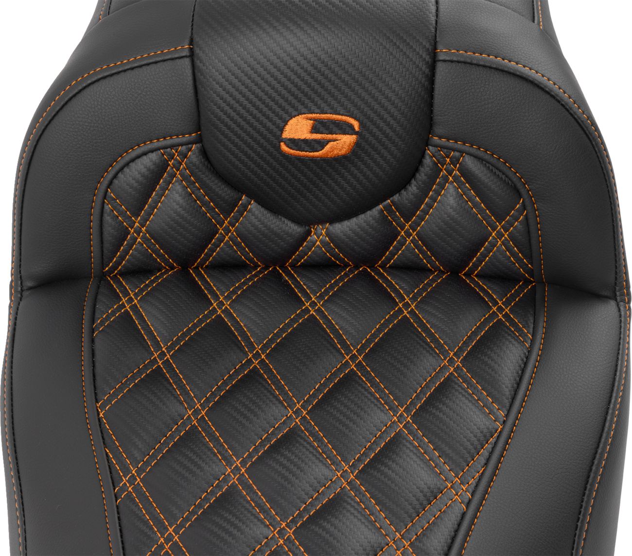 SADDLEMEN RoadSofa™ Seat - with Backrest - Carbon Fiber - Lattice Stitch - Orange Stitch - FLTR/FLHX '23-'24 823-07-206B3 — image 5