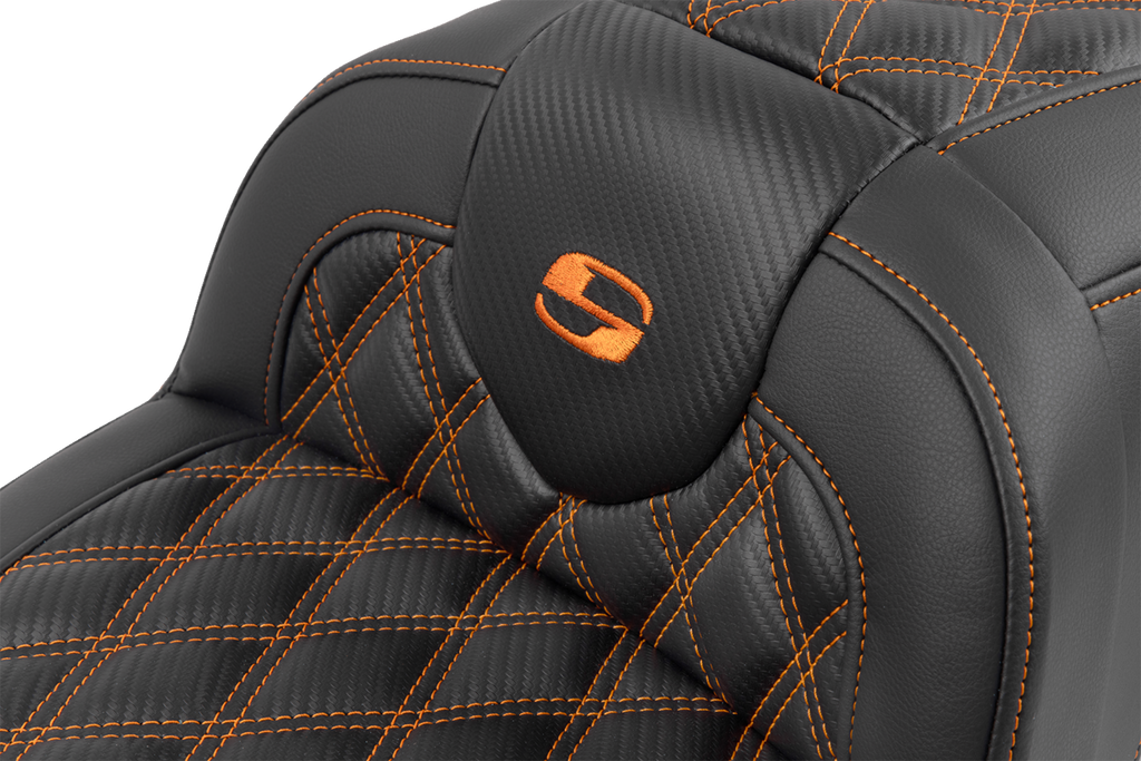 SADDLEMEN RoadSofa™ Seat - with Backrest - Carbon Fiber - Lattice Stitch - Orange Stitch - FLTR/FLHX '23-'24 823-07-206B3 — image 6
