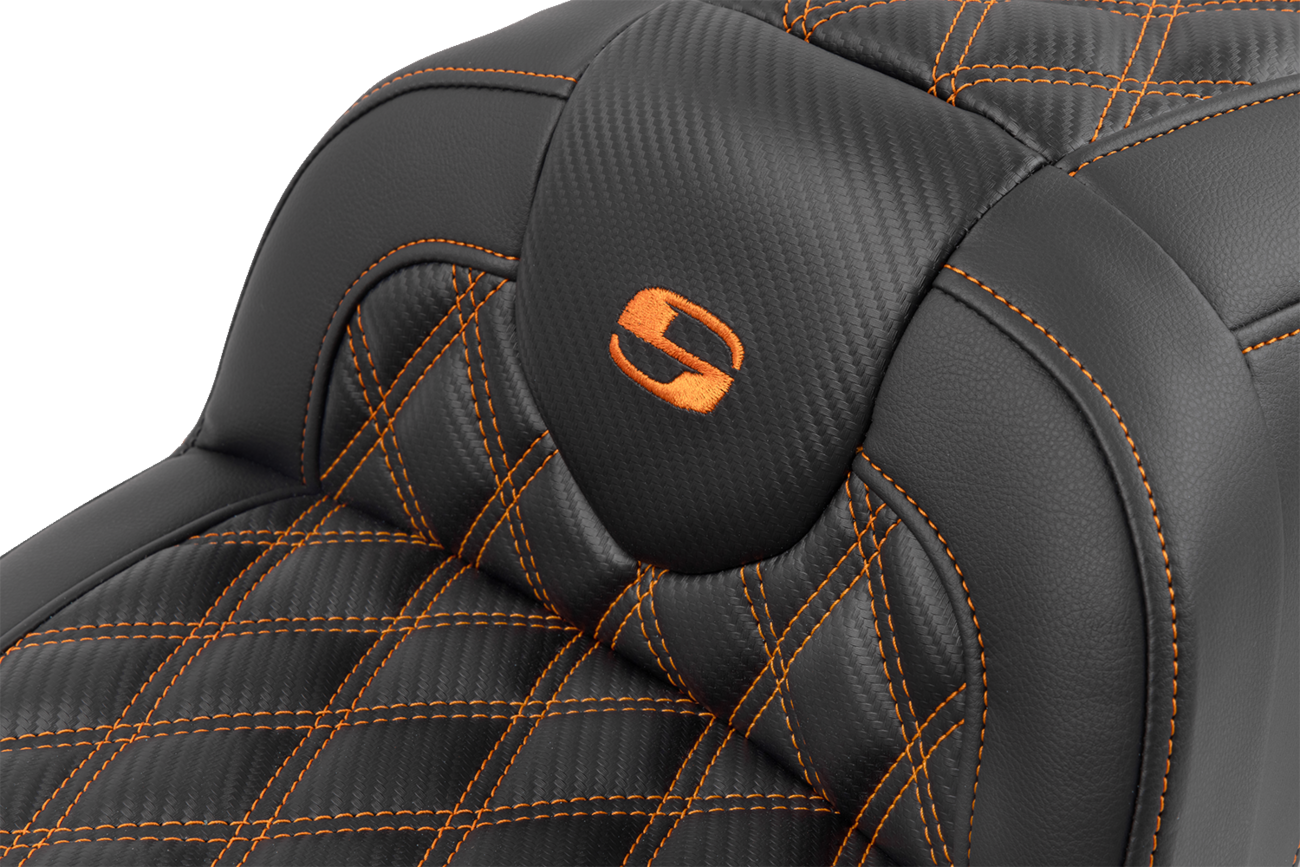 SADDLEMEN RoadSofa™ Seat - with Backrest - Carbon Fiber - Lattice Stitch - Orange Stitch - FLTR/FLHX '23-'24 823-07-206B3 — image 6