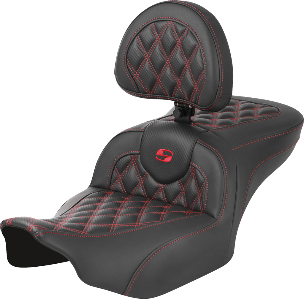 SADDLEMEN RoadSofa™ Seat - with Backrest - Carbon Fiber - Lattice Stitch - Red Stitch - FLTR/FLHX '23-'24 823-07-206B4 — image 1