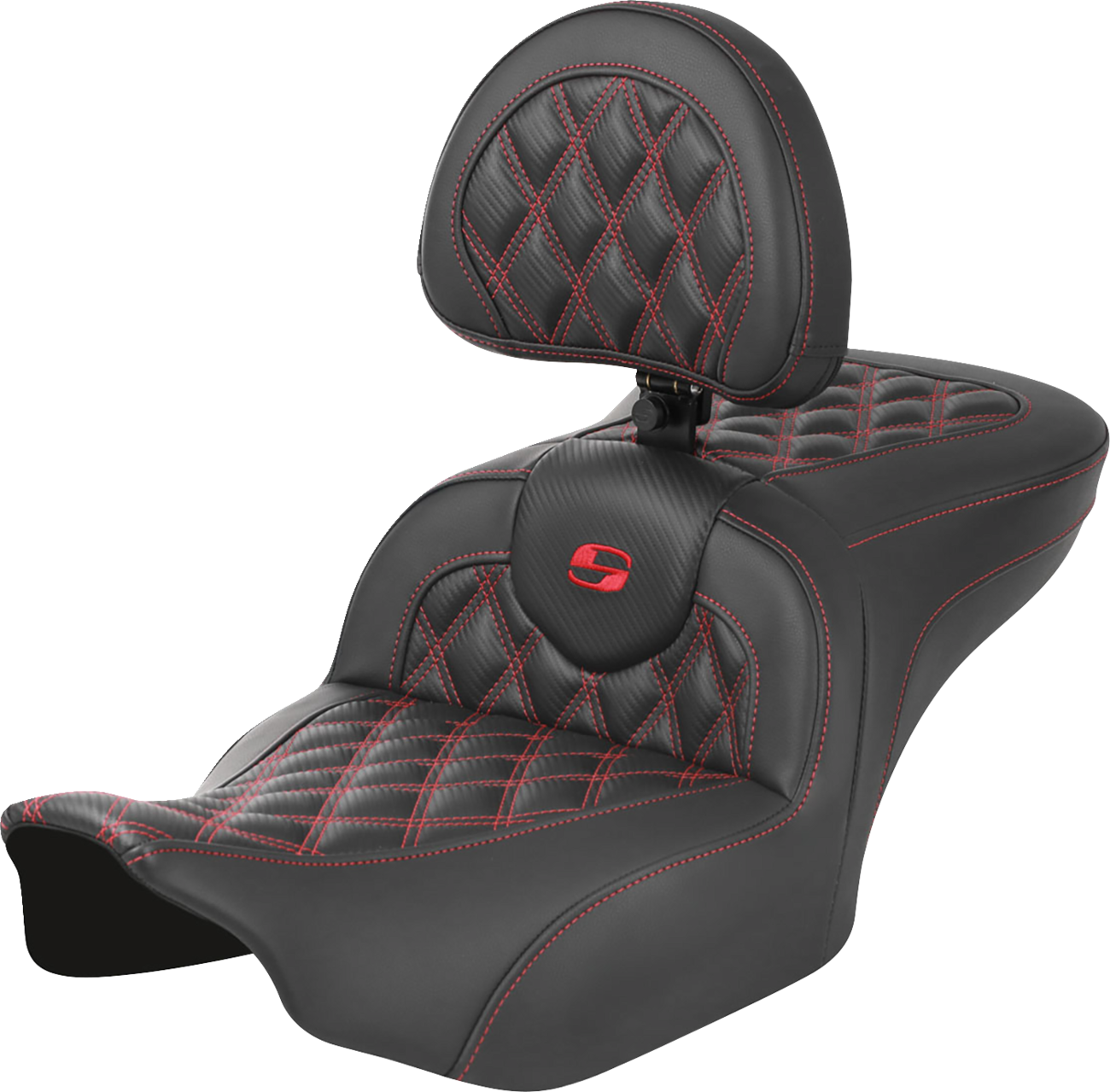 SADDLEMEN RoadSofa™ Seat - with Backrest - Carbon Fiber - Lattice Stitch - Red Stitch - FLTR/FLHX '23-'24 823-07-206B4 — image 1