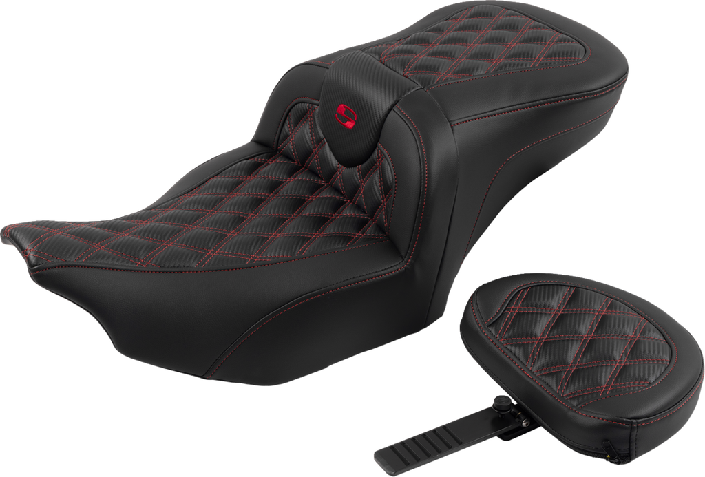 SADDLEMEN RoadSofa™ Seat - with Backrest - Carbon Fiber - Lattice Stitch - Red Stitch - FLTR/FLHX '23-'24 823-07-206B4 — image 2