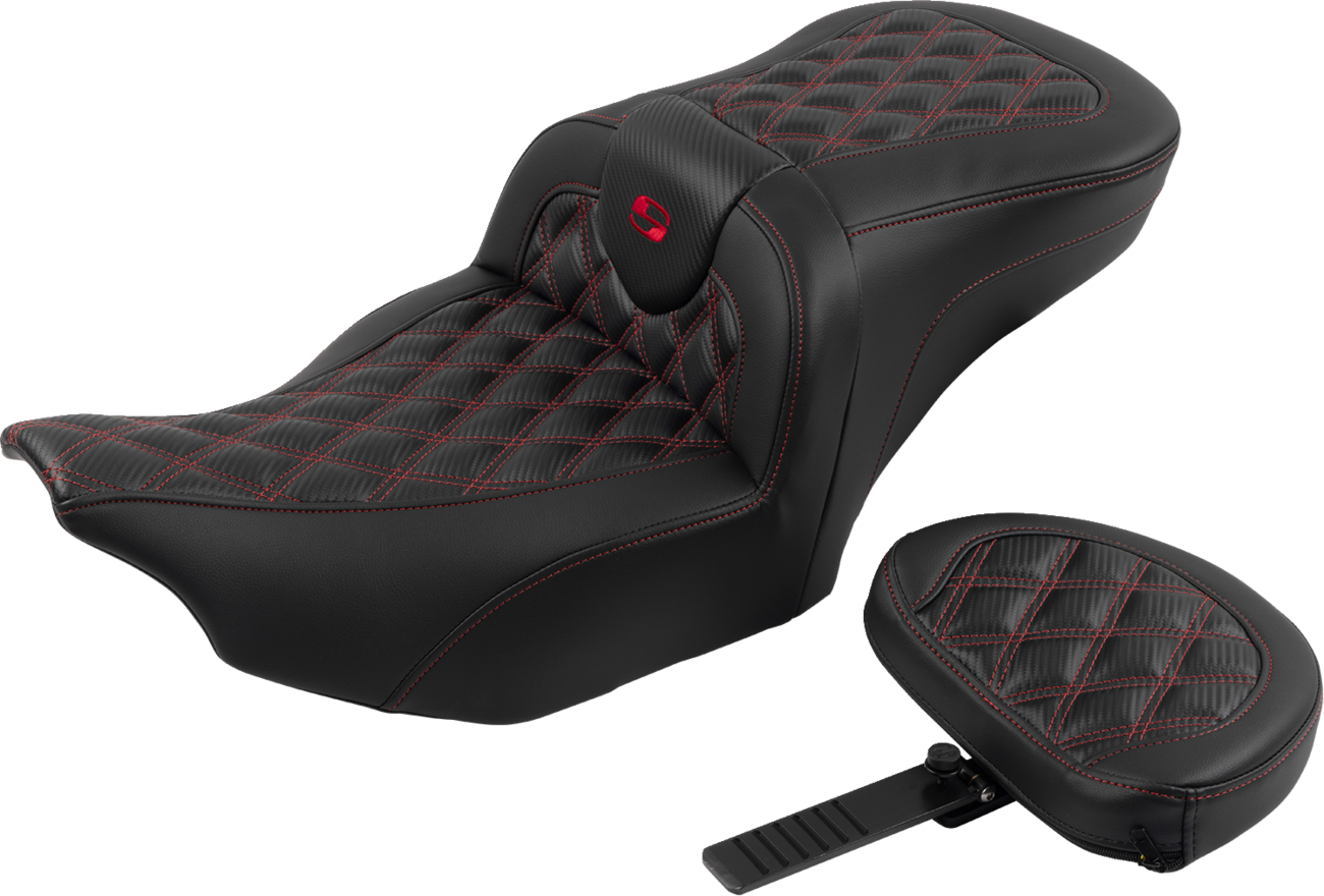 SADDLEMEN RoadSofa™ Seat - with Backrest - Carbon Fiber - Lattice Stitch - Red Stitch - FLTR/FLHX '23-'24 823-07-206B4 — image 2