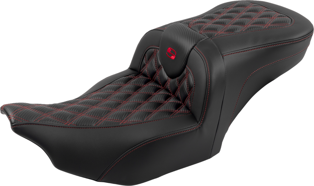 SADDLEMEN RoadSofa™ Seat - with Backrest - Carbon Fiber - Lattice Stitch - Red Stitch - FLTR/FLHX '23-'24 823-07-206B4 — image 3