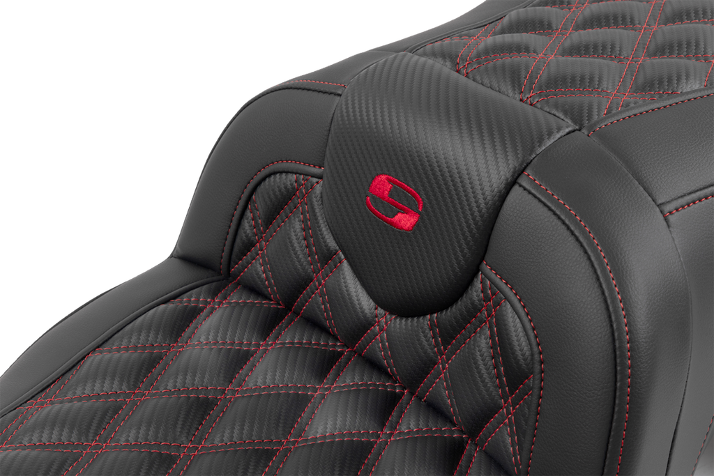SADDLEMEN RoadSofa™ Seat - with Backrest - Carbon Fiber - Lattice Stitch - Red Stitch - FLTR/FLHX '23-'24 823-07-206B4 — image 5