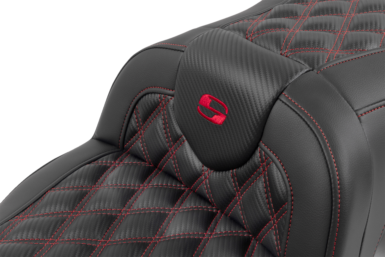 SADDLEMEN RoadSofa™ Seat - with Backrest - Carbon Fiber - Lattice Stitch - Red Stitch - FLTR/FLHX '23-'24 823-07-206B4 — image 5