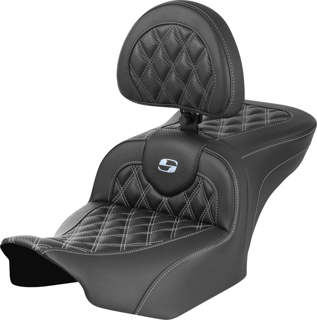 SADDLEMEN RoadSofa™ Seat - with Backrest - Carbon Fiber - Lattice Stitch - Silver Stitch - FLTR/FLHX '23-'24 823-07-206B5 — image 1