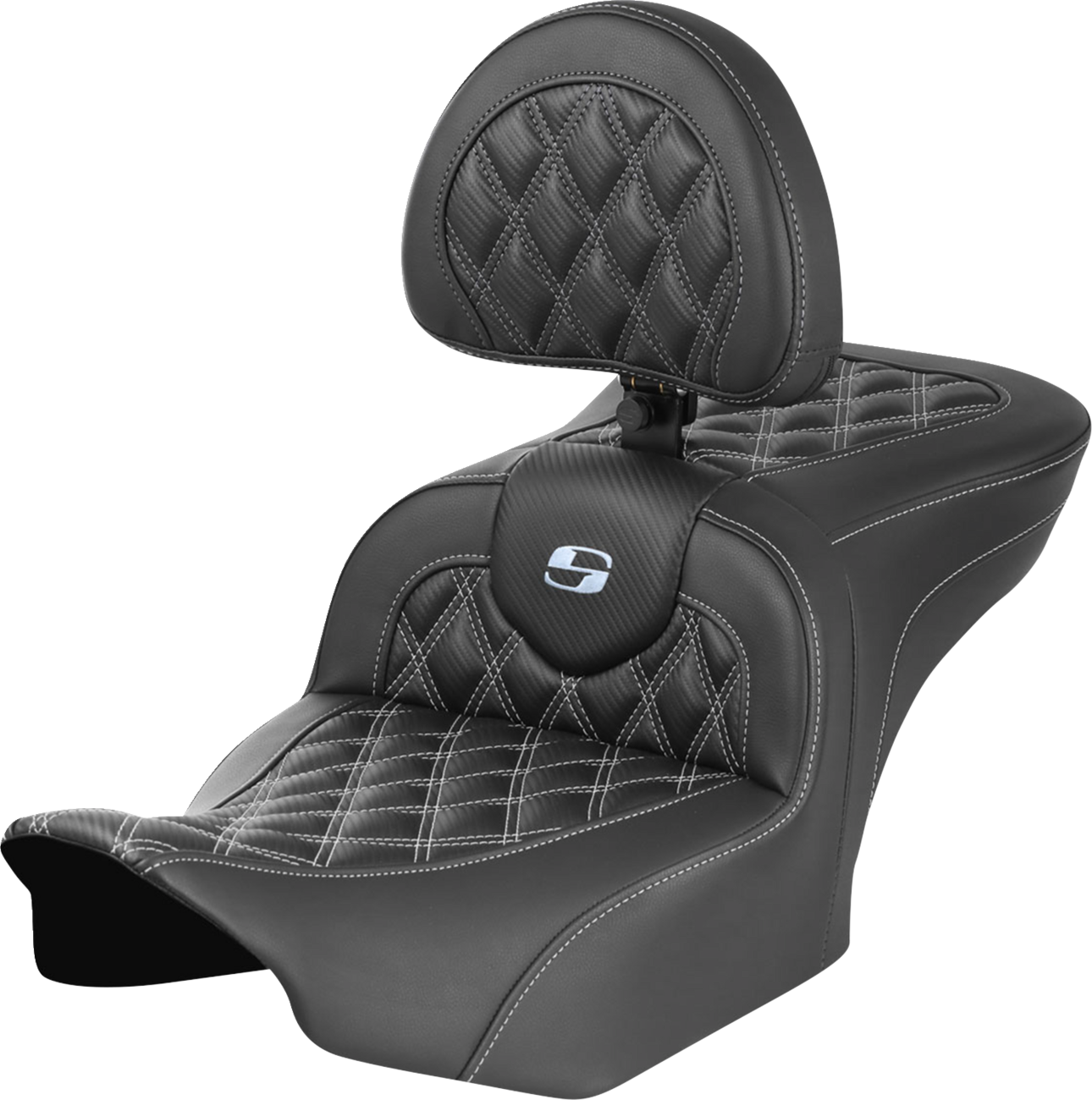 SADDLEMEN RoadSofa™ Seat - with Backrest - Carbon Fiber - Lattice Stitch - Silver Stitch - FLTR/FLHX '23-'24 823-07-206B5 — image 1