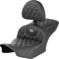 SADDLEMEN RoadSofa™ Seat - with Backrest - Carbon Fiber - Lattice Stitch - White Stitch - FLTR/FLHX '23-'24 823-07-206B6 — image 1