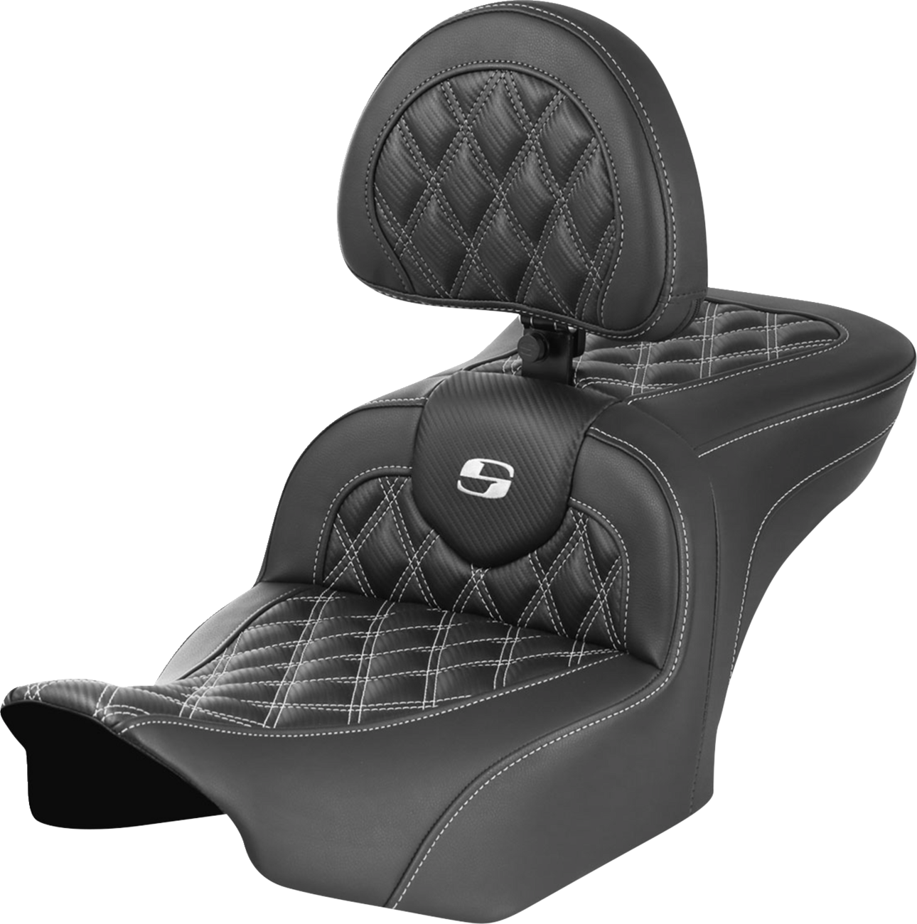 SADDLEMEN RoadSofa™ Seat - with Backrest - Carbon Fiber - Lattice Stitch - White Stitch - FLTR/FLHX '23-'24 823-07-206B6 — image 1