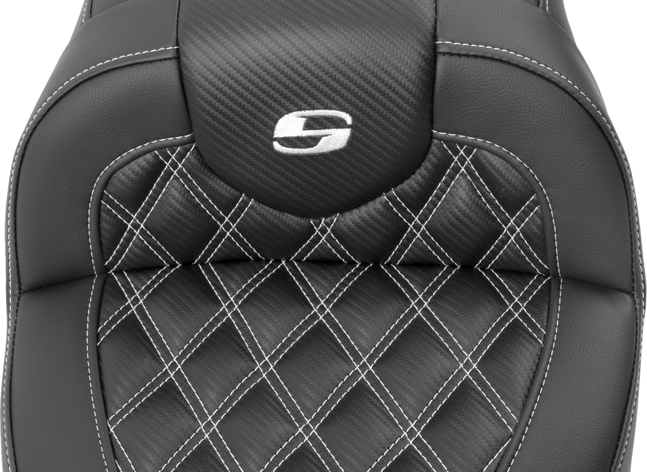 SADDLEMEN RoadSofa™ Seat - with Backrest - Carbon Fiber - Lattice Stitch - White Stitch - FLTR/FLHX '23-'24 823-07-206B6 — image 2