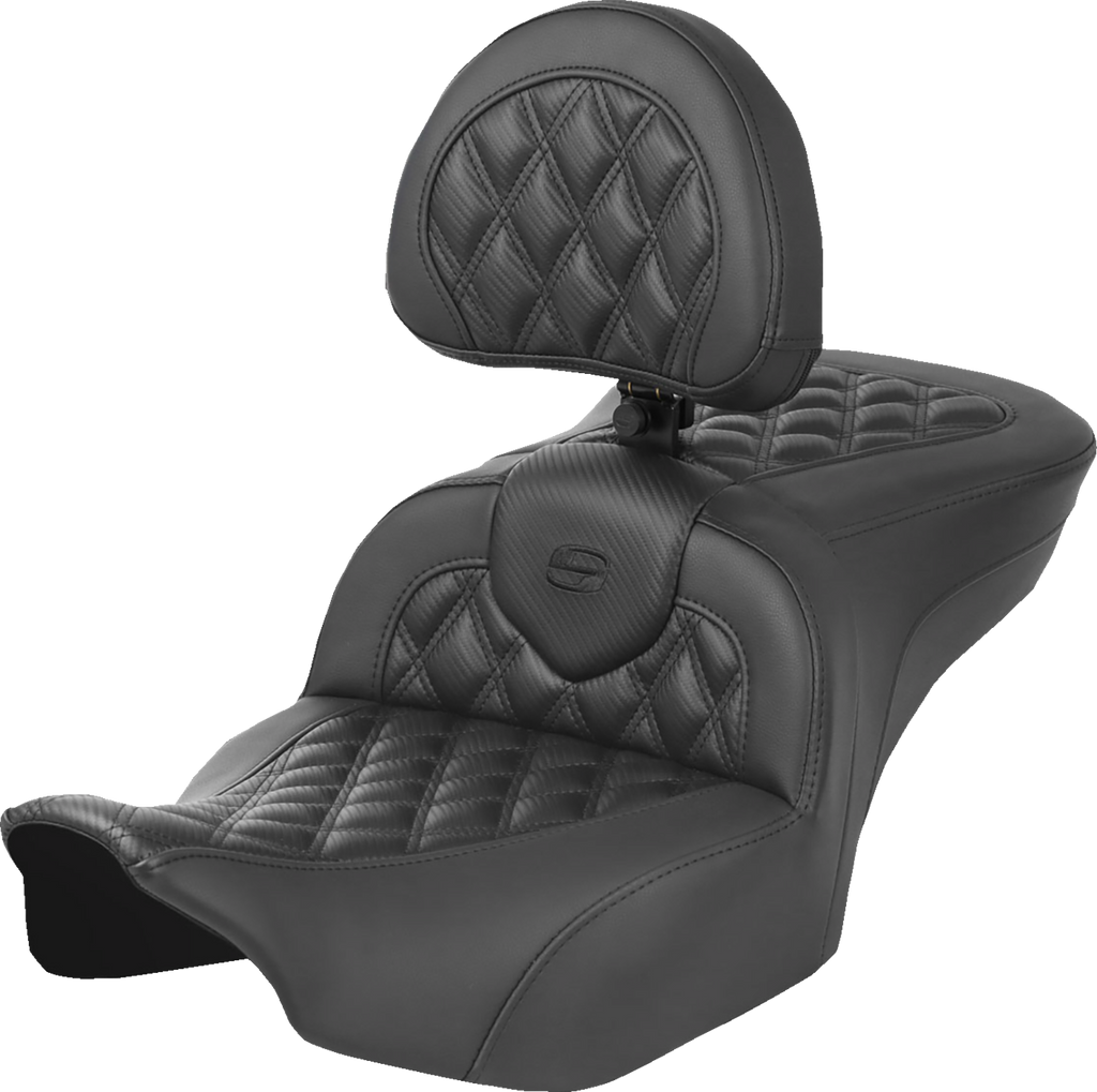 SADDLEMEN Heated Roadsofa™ Seat - Carbon Fiber - Lattice Stitch - w/ Backrest - FLT/FLH '23-'24 823-07-206C0 — image 1