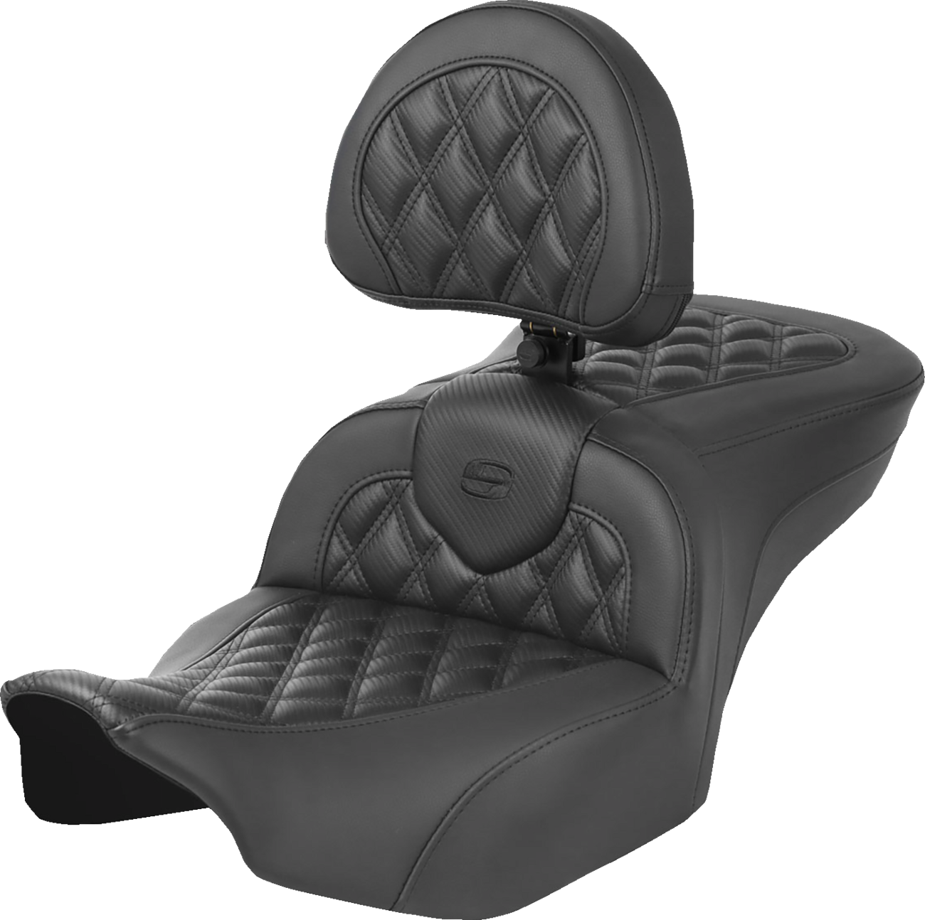 SADDLEMEN Heated Roadsofa™ Seat - Carbon Fiber - Lattice Stitch - w/ Backrest - FLT/FLH '23-'24 823-07-206C0 — image 1