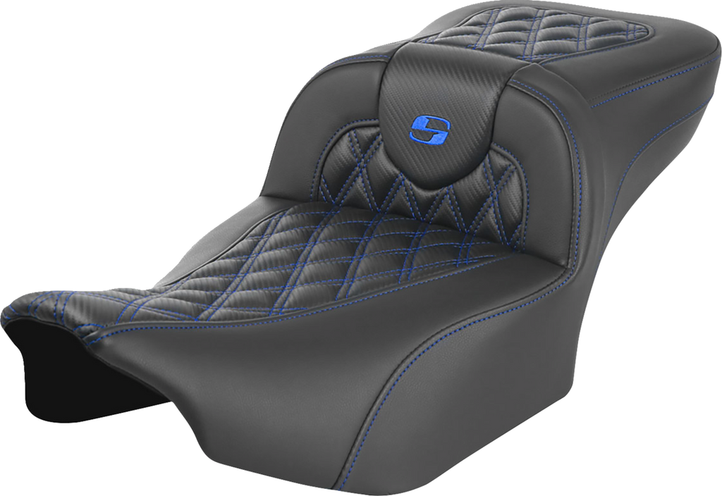 SADDLEMEN Roadsofa™ Extended Reach Seat - without Backrest - Lattice Stitch - Blue Stitch - FLTR/FLHX '23-'24 823-07-20701 — image 1
