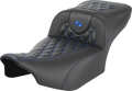 SADDLEMEN Roadsofa™ Extended Reach Seat - without Backrest - Lattice Stitch - Blue Stitch - FLTR/FLHX '23-'24 823-07-20701 — image 1