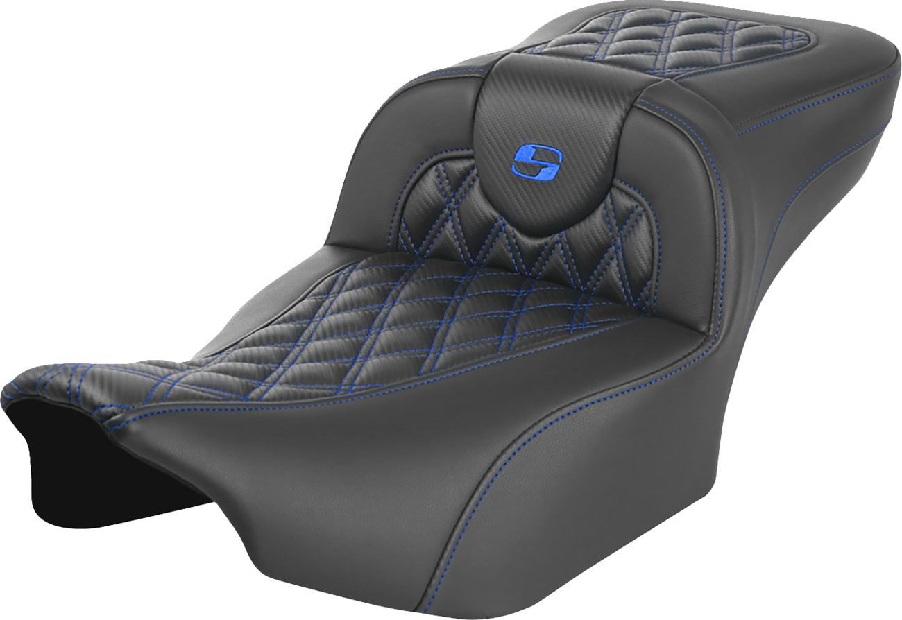 SADDLEMEN Roadsofa™ Extended Reach Seat - without Backrest - Lattice Stitch - Blue Stitch - FLTR/FLHX '23-'24 823-07-20701 — image 1