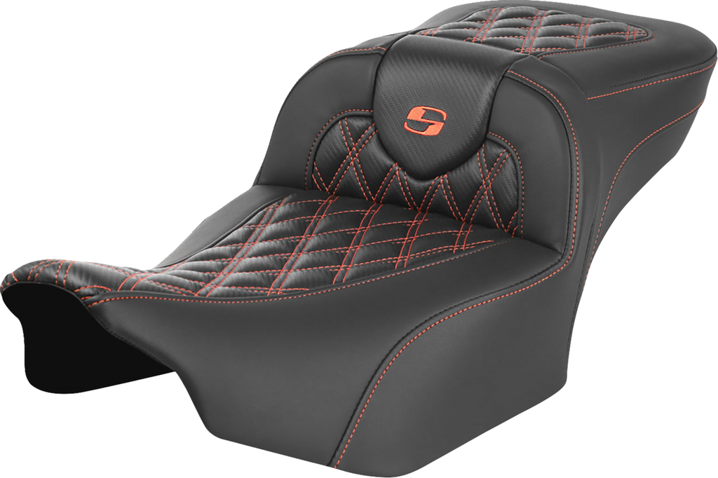 SADDLEMEN Roadsofa™ Extended Reach Seat - without Backrest - Lattice Stitch - Orange Stitch - FL/FX '23-'24 823-07-20703 — image 1