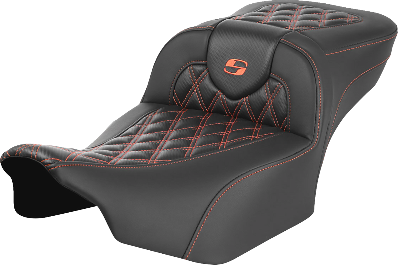 SADDLEMEN Roadsofa™ Extended Reach Seat - without Backrest - Lattice Stitch - Orange Stitch - FL/FX '23-'24 823-07-20703 — image 1