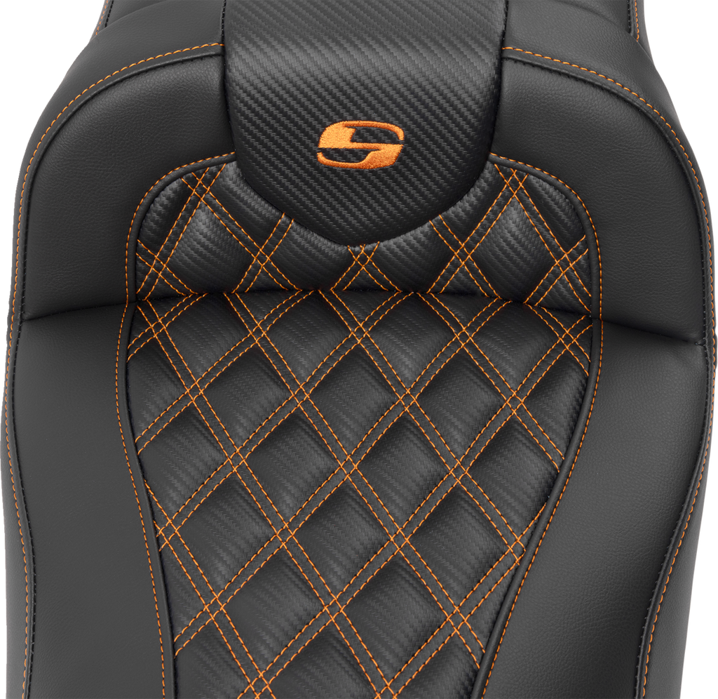 SADDLEMEN Roadsofa™ Extended Reach Seat - without Backrest - Lattice Stitch - Orange Stitch - FL/FX '23-'24 823-07-20703 — image 3
