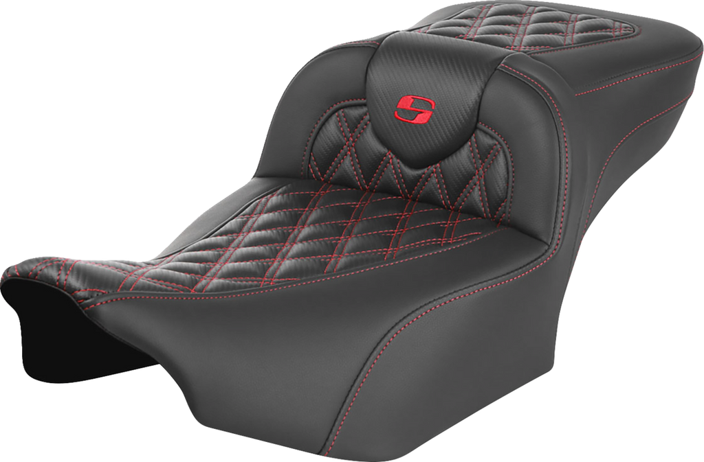 SADDLEMEN Roadsofa™ Extended Reach Seat - without Backrest - Lattice Stitch - Red Stitch - FLTR/FLHX '23-'24 823-07-20704 — image 1