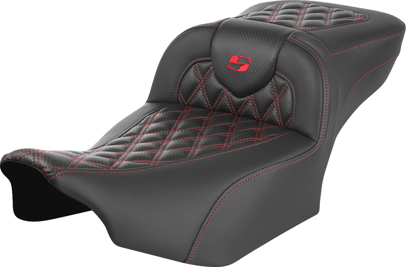 SADDLEMEN Roadsofa™ Extended Reach Seat - without Backrest - Lattice Stitch - Red Stitch - FLTR/FLHX '23-'24 823-07-20704 — image 1