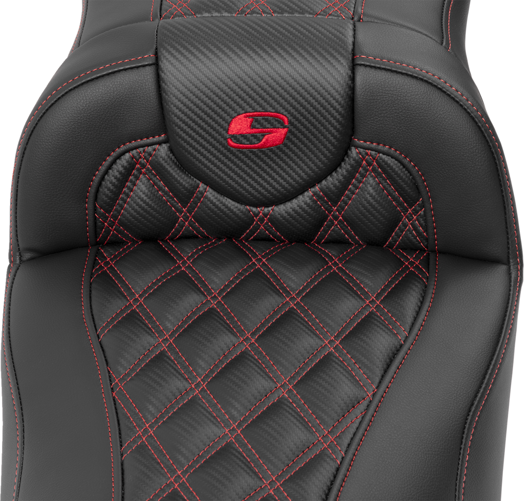 SADDLEMEN Roadsofa™ Extended Reach Seat - without Backrest - Lattice Stitch - Red Stitch - FLTR/FLHX '23-'24 823-07-20704 — image 3