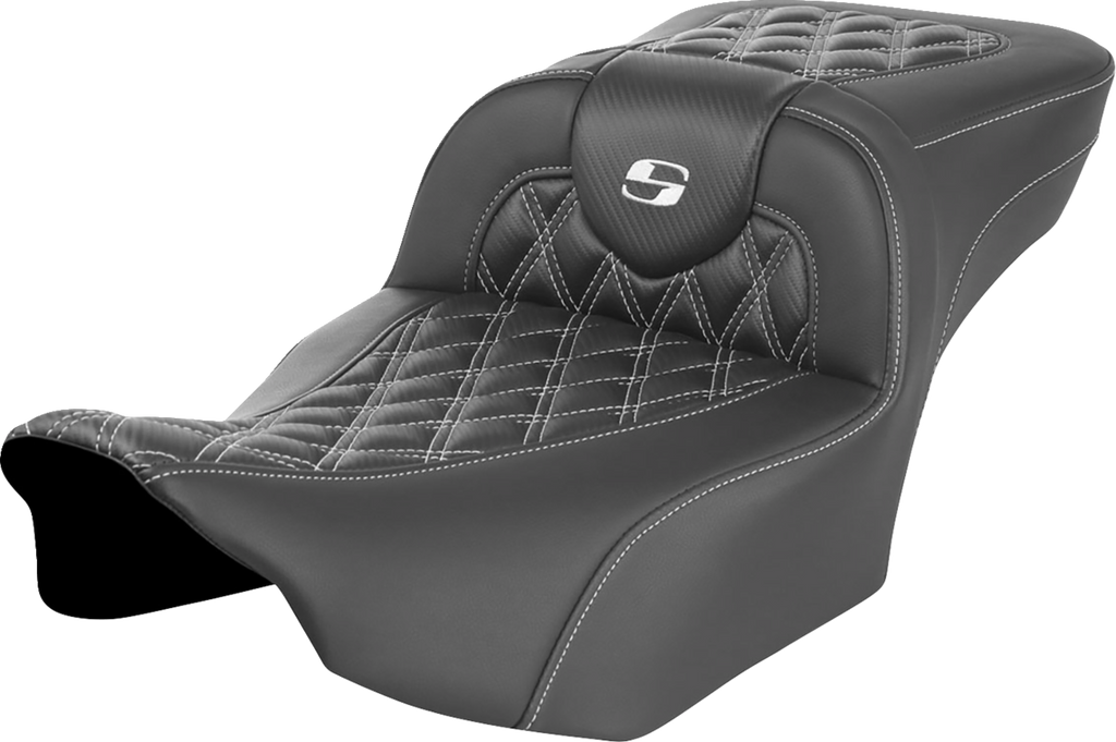 SADDLEMEN Roadsofa™ Extended Reach Seat - without Backrest - Lattice Stitch - White Stitch - FLTR/FLHX '23-'24 823-07-20706 — image 1