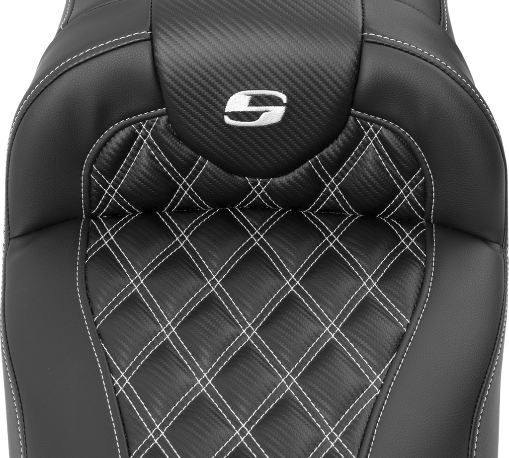 SADDLEMEN Roadsofa™ Extended Reach Seat - without Backrest - Lattice Stitch - White Stitch - FLTR/FLHX '23-'24 823-07-20706 — image 2