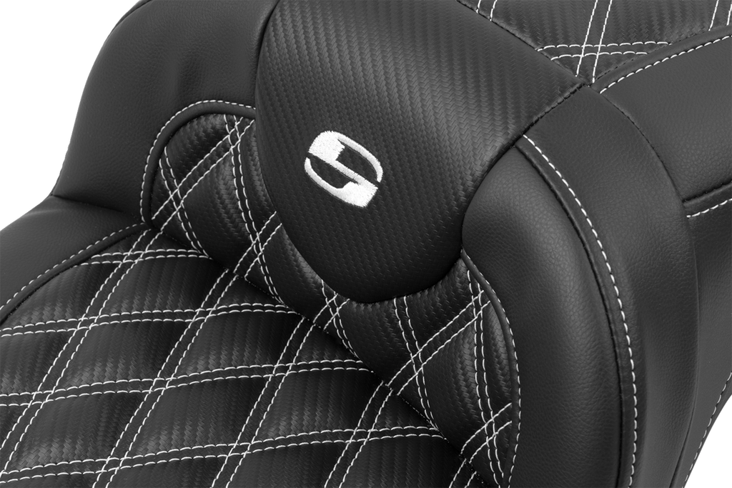 SADDLEMEN Roadsofa™ Extended Reach Seat - without Backrest - Lattice Stitch - White Stitch - FLTR/FLHX '23-'24 823-07-20706 — image 3
