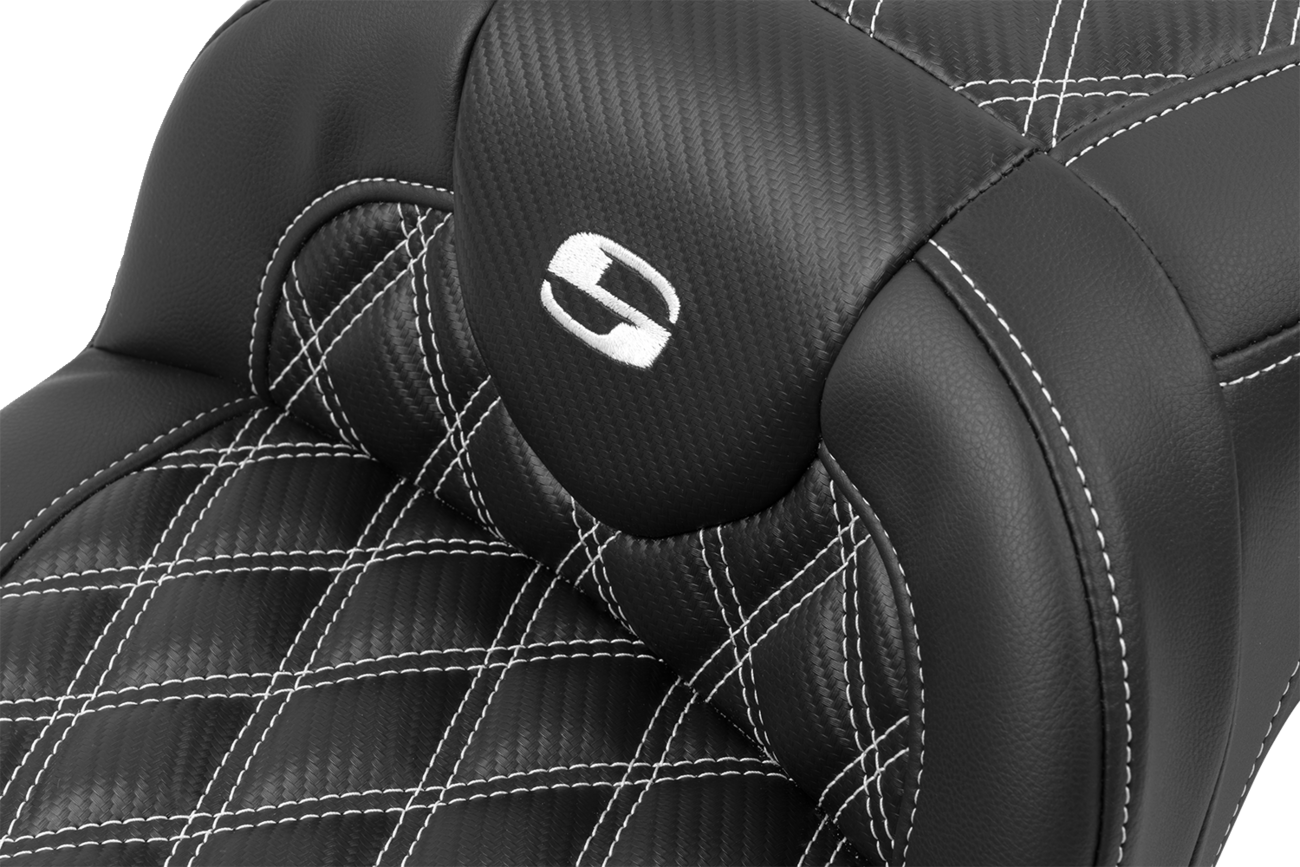 SADDLEMEN Roadsofa™ Extended Reach Seat - without Backrest - Lattice Stitch - White Stitch - FLTR/FLHX '23-'24 823-07-20706 — image 3