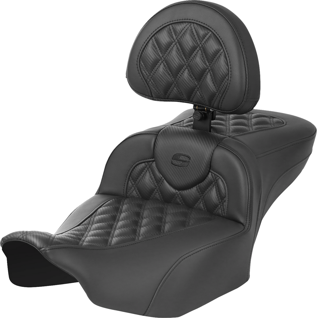 SADDLEMEN Roadsofa™ Extended Reach Seat - with Backrest - Carbon Fiber - Lattice Stitch - FLTR/FLHX '23-'24 823-07-207B0 — image 1