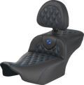 SADDLEMEN Roadsofa™ Extended Reach Seat - with Backrest - Lattice Stitch - Blue Stitch - FLTR/FLHX '23-'24 823-07-207B1 — image 1