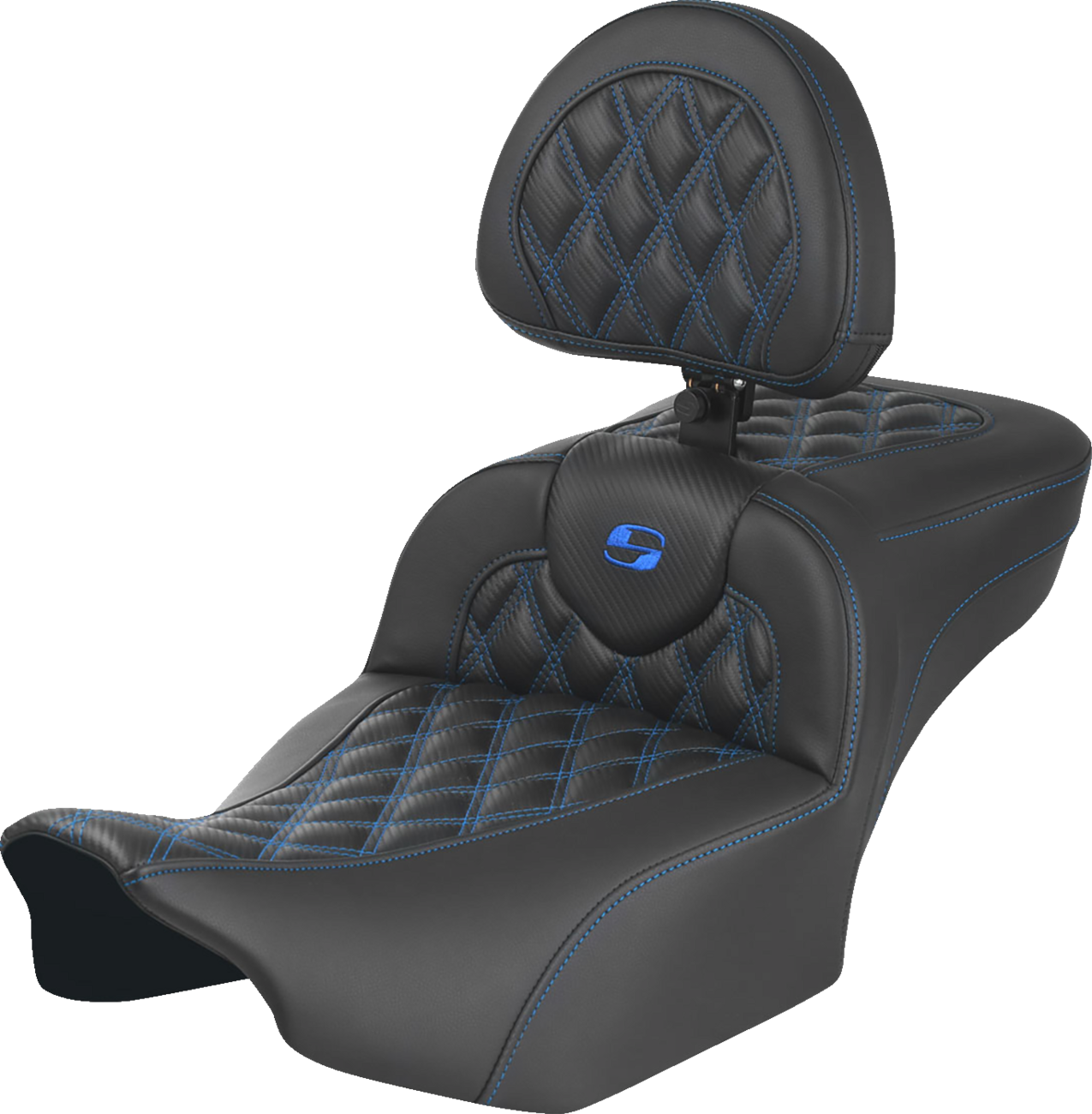 SADDLEMEN Roadsofa™ Extended Reach Seat - with Backrest - Lattice Stitch - Blue Stitch - FLTR/FLHX '23-'24 823-07-207B1 — image 1