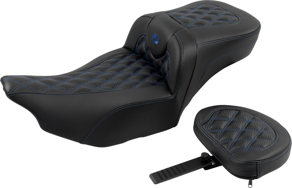SADDLEMEN Roadsofa™ Extended Reach Seat - with Backrest - Lattice Stitch - Blue Stitch - FLTR/FLHX '23-'24 823-07-207B1 — image 2