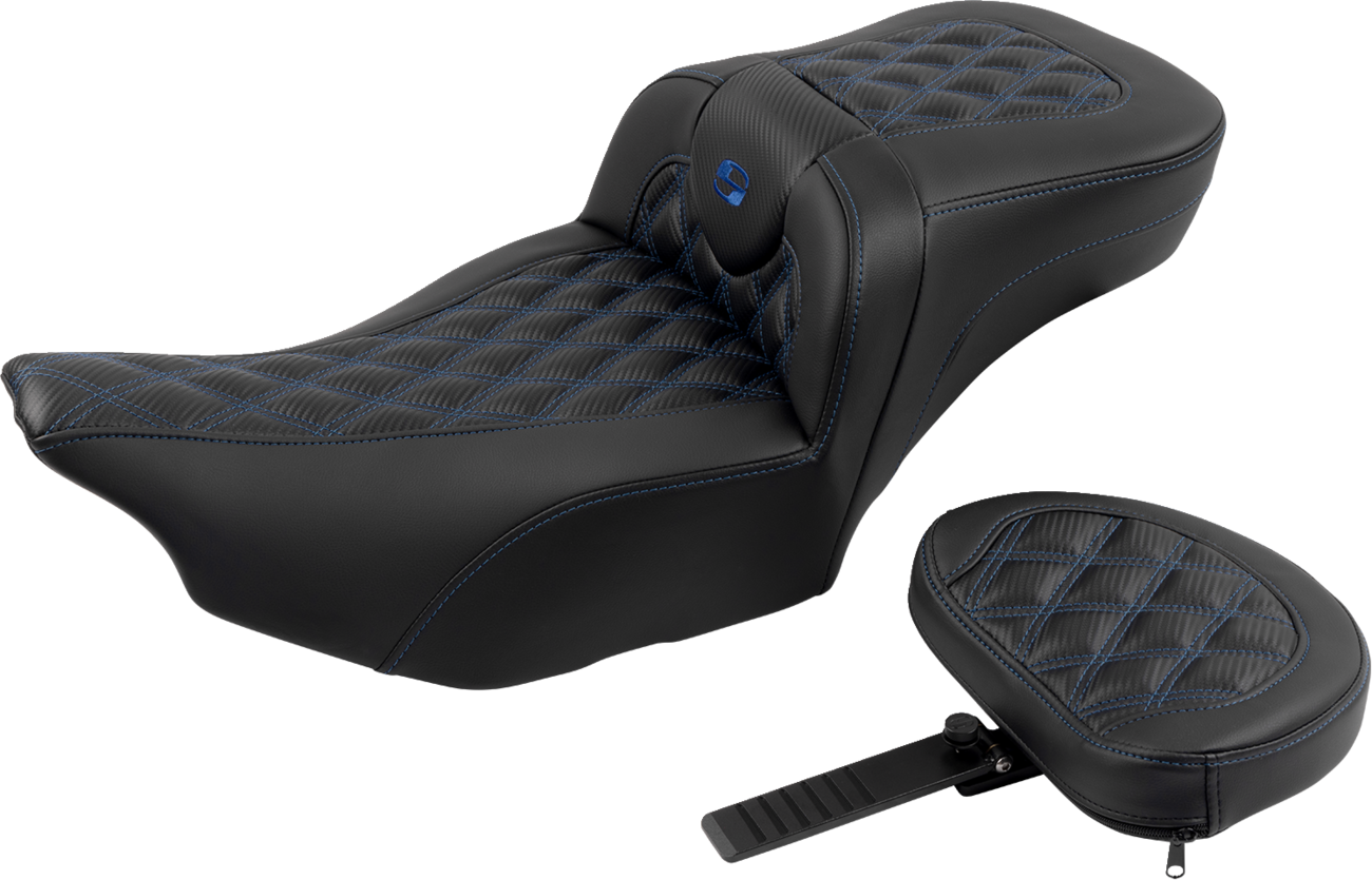 SADDLEMEN Roadsofa™ Extended Reach Seat - with Backrest - Lattice Stitch - Blue Stitch - FLTR/FLHX '23-'24 823-07-207B1 — image 2
