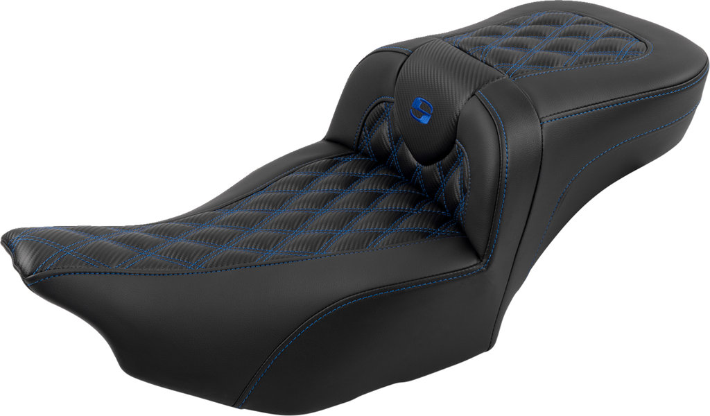 SADDLEMEN Roadsofa™ Extended Reach Seat - with Backrest - Lattice Stitch - Blue Stitch - FLTR/FLHX '23-'24 823-07-207B1 — image 3