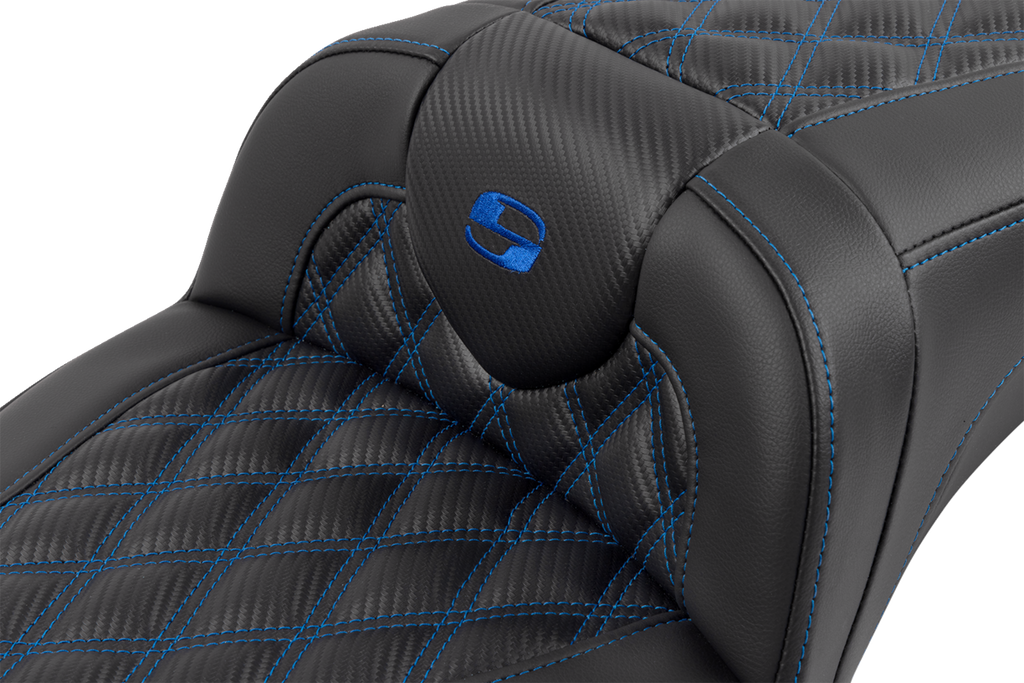 SADDLEMEN Roadsofa™ Extended Reach Seat - with Backrest - Lattice Stitch - Blue Stitch - FLTR/FLHX '23-'24 823-07-207B1 — image 5