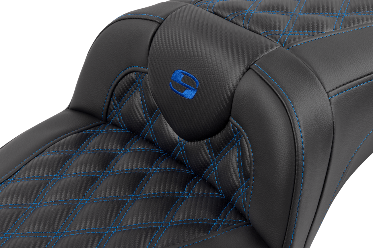 SADDLEMEN Roadsofa™ Extended Reach Seat - with Backrest - Lattice Stitch - Blue Stitch - FLTR/FLHX '23-'24 823-07-207B1 — image 5