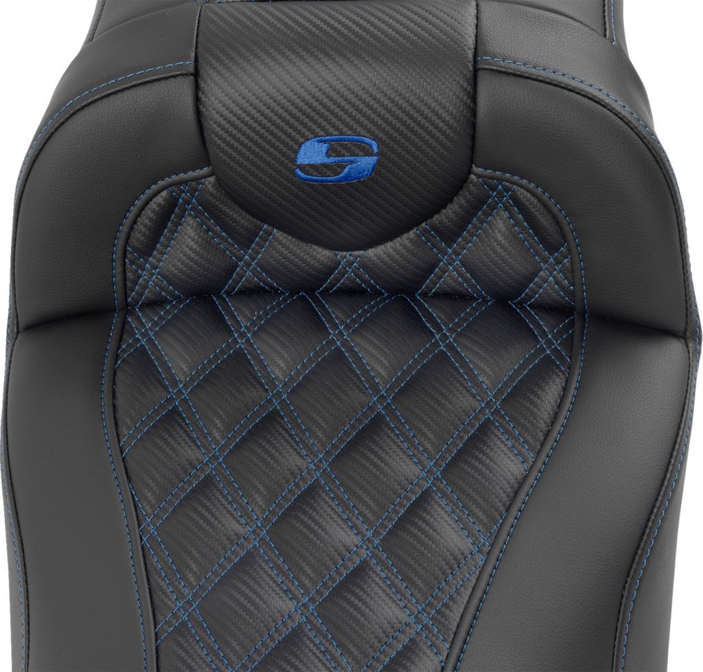 SADDLEMEN Roadsofa™ Extended Reach Seat - with Backrest - Lattice Stitch - Blue Stitch - FLTR/FLHX '23-'24 823-07-207B1 — image 6